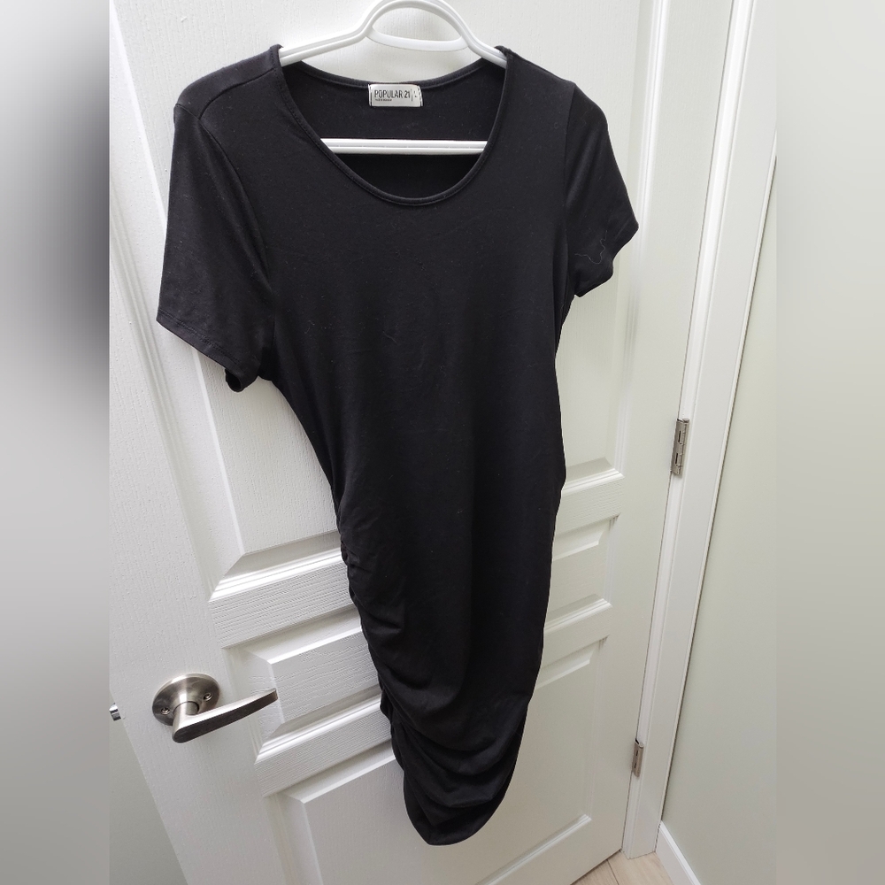 Black Ruched Fitted Maternity Dress